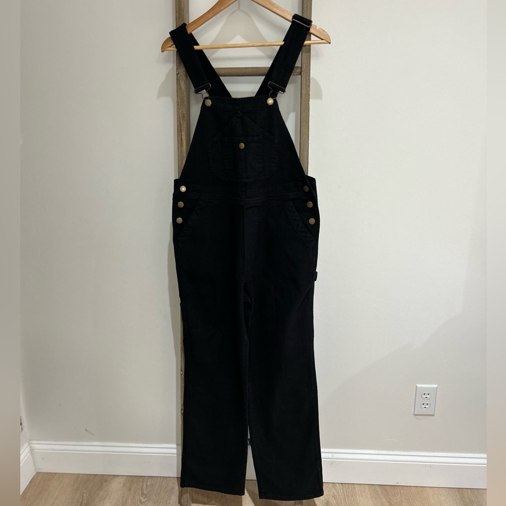 Quince Organic Stretch Cotton Twill Relaxed Overalls Black Women’s Size XS